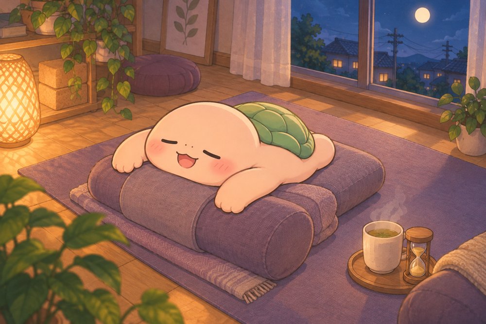 クッションに体をあずけてとろけるナビ助