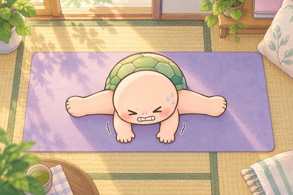 開脚前屈で手がとどかないカメのナビ助