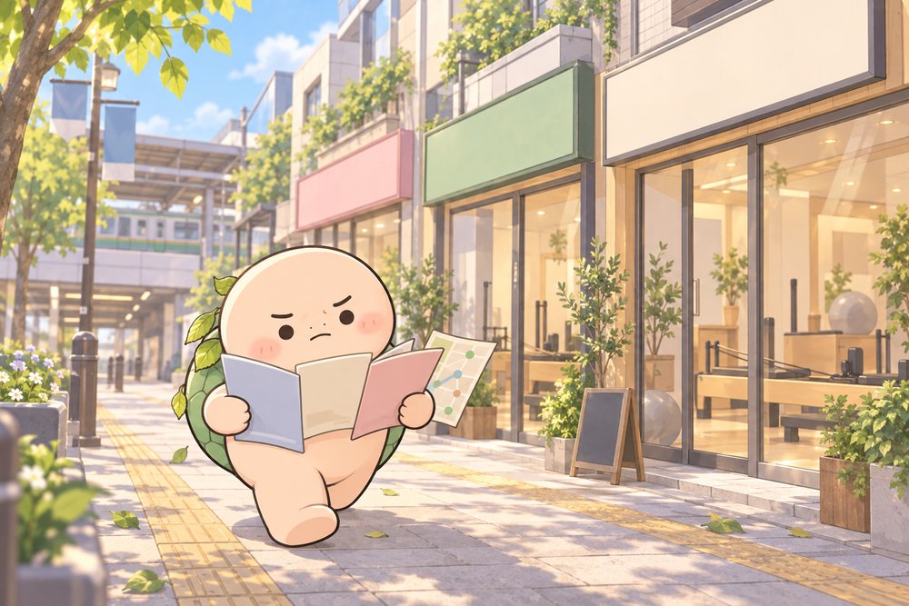 駅前のピラティススタジオを見比べるナビ助