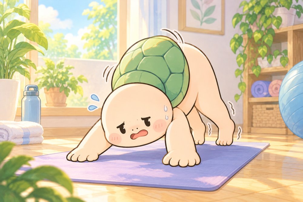 かかとが浮いてぷるぷるするカメのナビ助