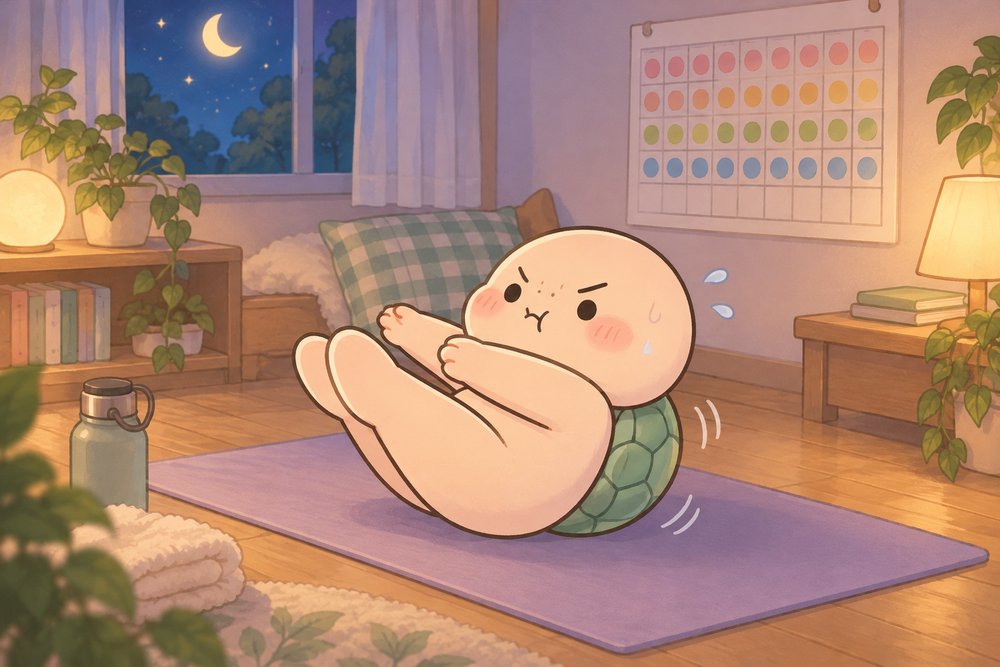 夜に舟のポーズで体幹を鍛えるナビ助