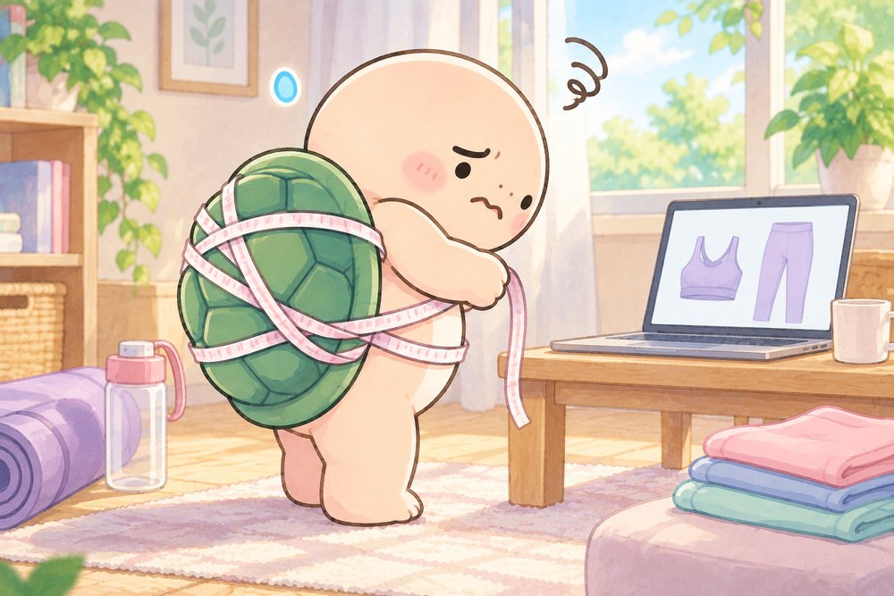 メジャーがからまってサイズを測れないカメのナビ助